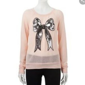 Girl's top women's pink sweater sequin bow tshirt